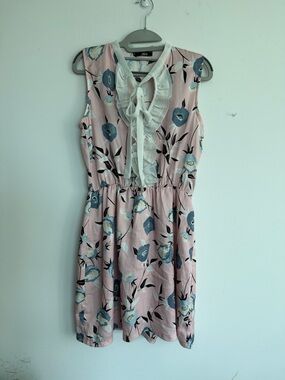 Ake Sleeveless Pink Floral Tie-Neck Dress